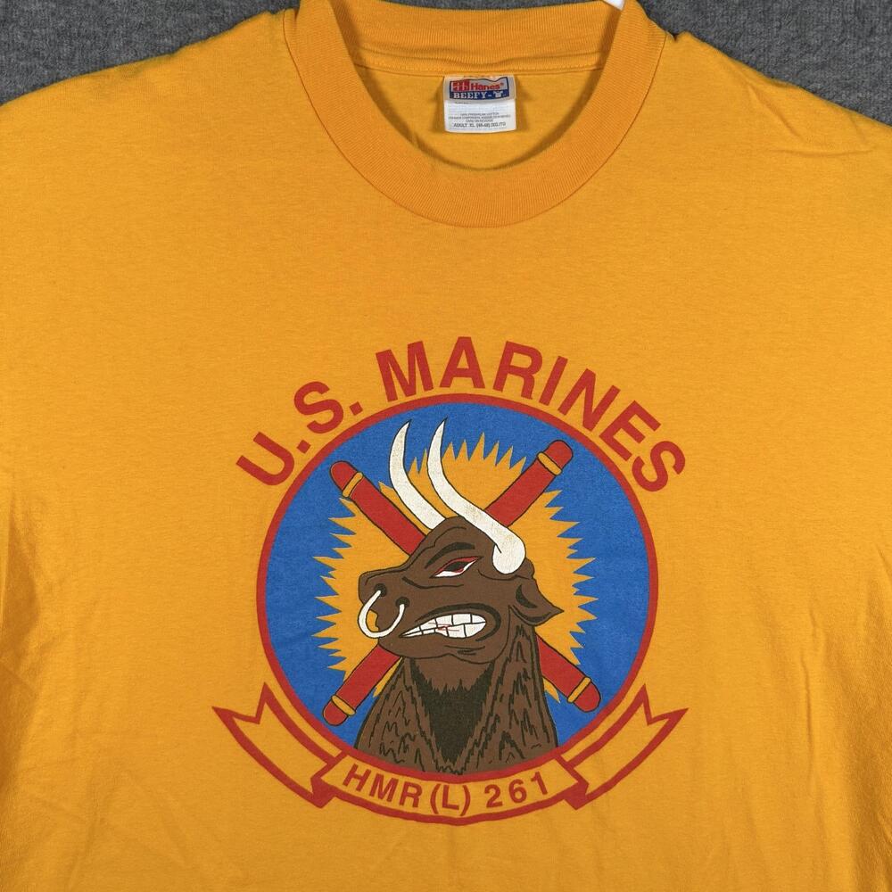 U.S. Marines Shirt Mens XL Gold Bull Logo HMR(L) 261 Military Tee Hanes Beefy-T